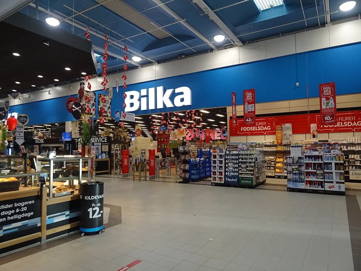 Interior of a Bilka hypermarket inside a shopping center.