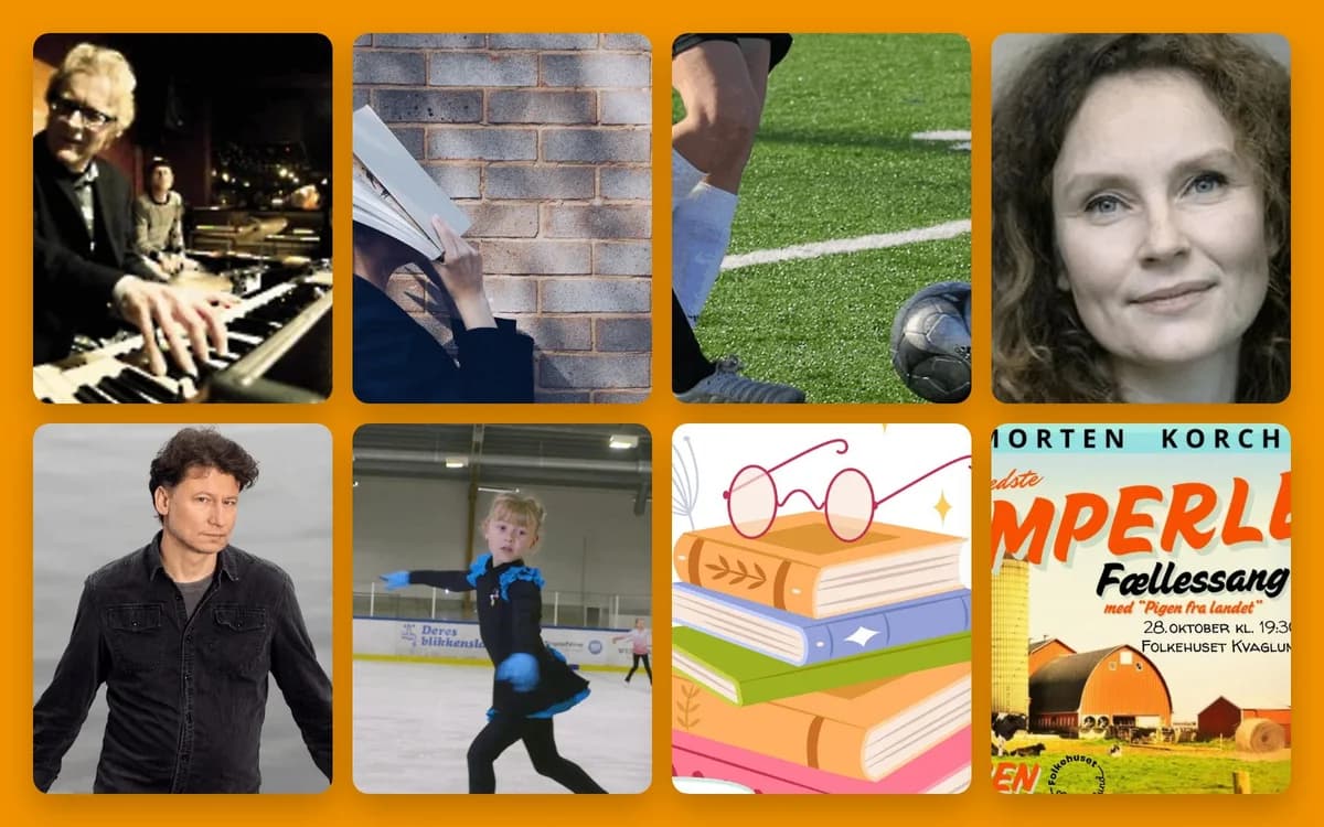 A collage showing musicians, readers, athletes, portraits, and book-themed graphics.